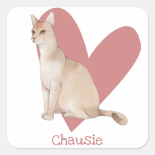 Chausie Cat Waterverf Kat Roze hart Vierkante Sticker