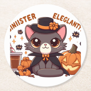 Chausie kat een speelse mix van Kawaii en Hallowee Ronde Kartonnen Onderzetter