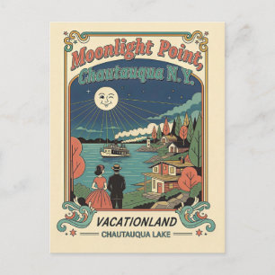 Chautauqua Lake, NY Moonlight Point Retro jaren 50 Briefkaart