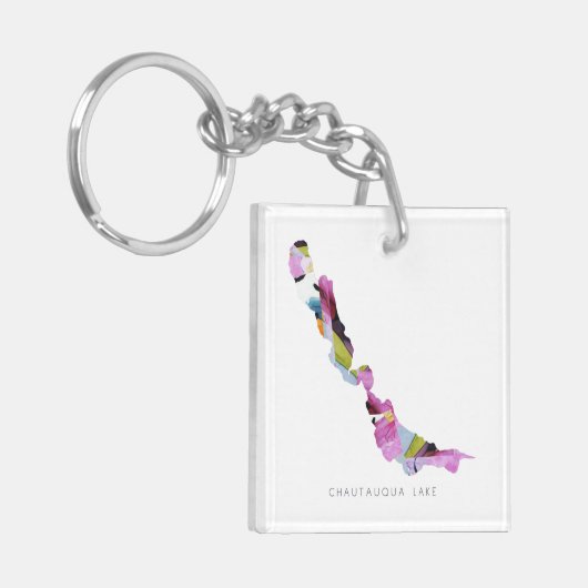 Chautauqua Lake Silhouette Map Sleutelhanger (Voorkant Links)