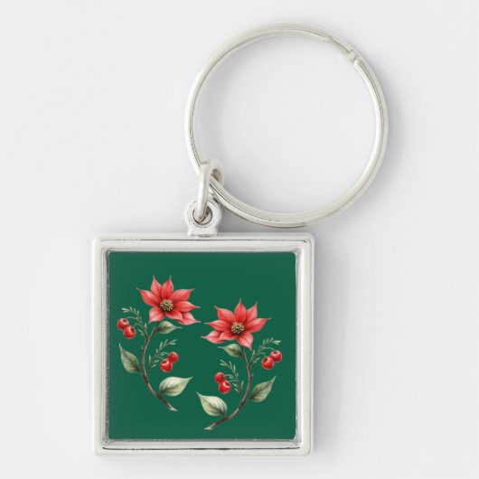 Chaveiro Natal verde e Flores Vermelhas Sleutelhanger (Voorkant)