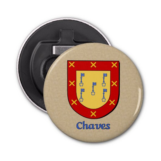 Chaves Heraldic Arms op perkament stijl terug Button Flesopener (Voorkant)