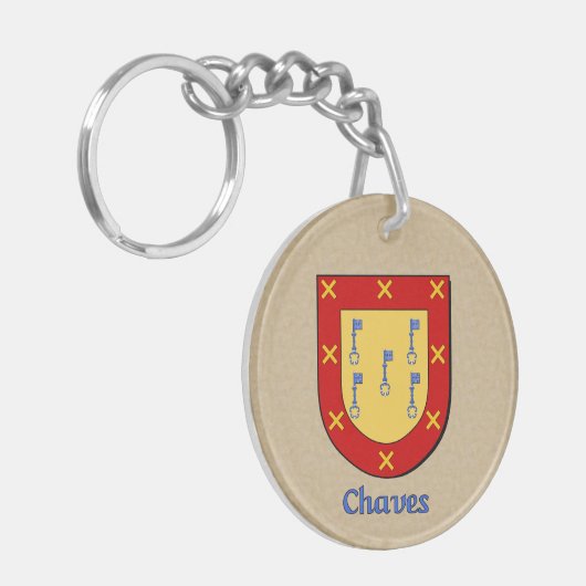 Chaves Historisch Schild met Vlag van Spanje Sleutelhanger (Voorkant Links)