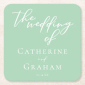 CHC Mint Groen Wit Typografie Huwelijk Kartonnen Onderzetters (Voorkant)