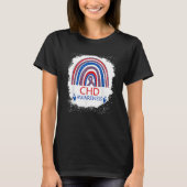 CHD Awareness Bleached Rainbow Blue And Red Ribbon T-shirt (Voorkant)