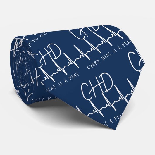CHD Awareness Blue Heartbeat Stropdas (Opgerold)