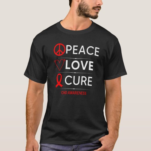 Chd Awareness Peace Love Cure Heart Defect Red Rib T-shirt (Voorkant)