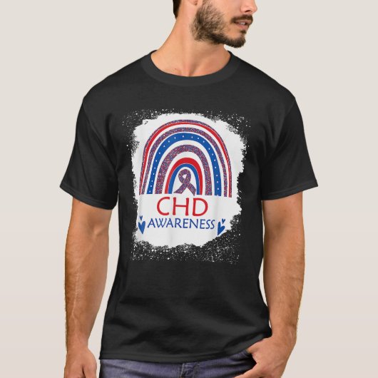 CHD Bewustheid Hartziekte Bleekte regenboogblauw T-shirt (Voorkant)