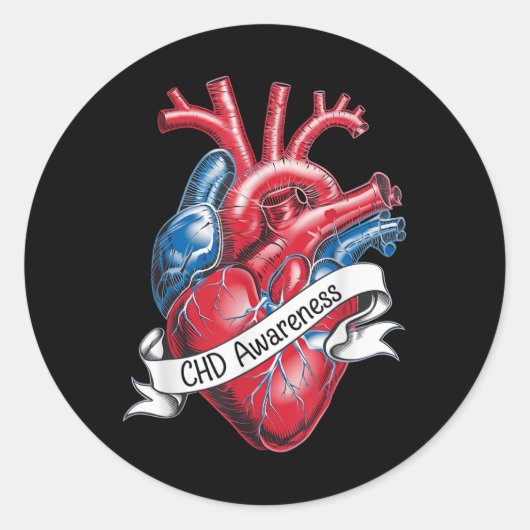 CHD Bewustzijn Anatomisch Hart Ribbon Design Ronde Sticker (Voorkant)