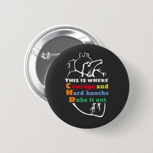 CHD Courage Word Cloud Heart Sketch Button (Voorkant /achterkant)