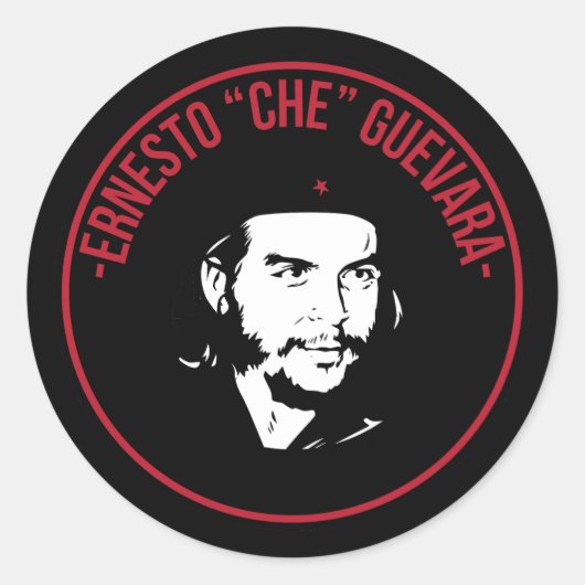 Che Guevara Zwart en Wit Ronde Sticker (Voorkant)