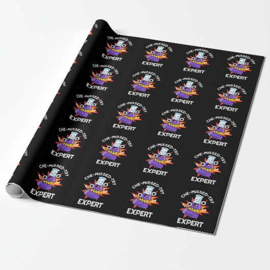 Che-miste-try Funny Science Chemistry Pun Dark BG Cadeaupapier (Uitgerold)