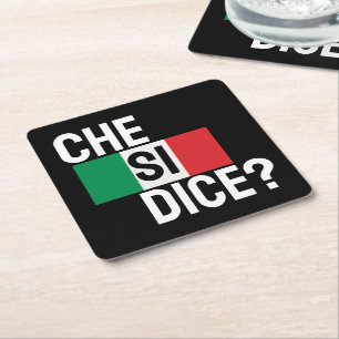 Che Si Dice? - "Wat's Up?" Italiaans Gezegde Zwart Kartonnen Onderzetters
