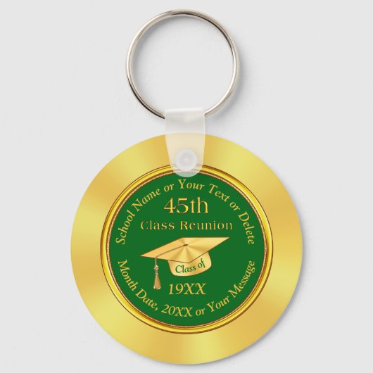 Cheap 45th Class Reunion Souvenirs, Green and Gold Sleutelhanger (Voorkant)
