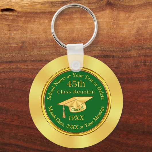 Cheap 45th Class Reunion Souvenirs, Green and Gold Sleutelhanger (Voorkant)