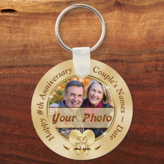 Cheap 50th Jubileum Party Favors PHOTO en TEXT Sleutelhanger (Voorkant)