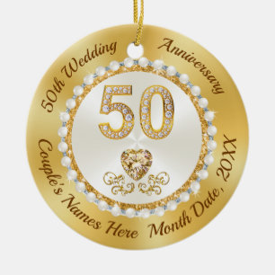 Cheap 50th Wedding Jubileum Gifts, Gold Favors Keramisch Ornament