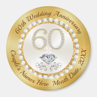 Cheap, 60th Wedding Jubileum Party Favors Keych Magneet