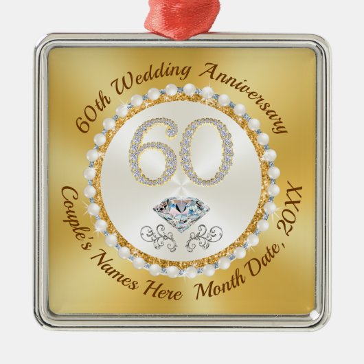 Cheap, 60th Wedding Jubileum Party Favors Keych Metalen Ornament (Voorkant)