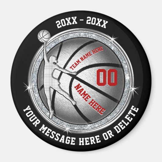 Cheap Basketball Souvenirs for Girls, Black, Red Magneet (Voorkant)