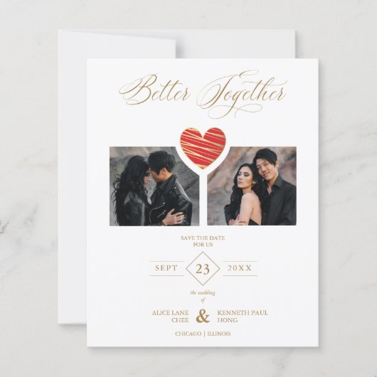 Cheap Better Together Red Golden Heart 2 Photos (Voorkant)