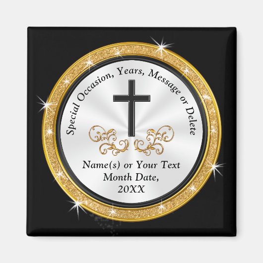 Cheap Black, White, Gold, Church Party Favors Magneet (Voorkant)
