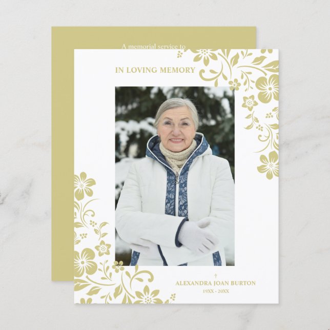 Cheap Classic Gold Floral Funeral Service Photo (Voorkant / Achterkant)