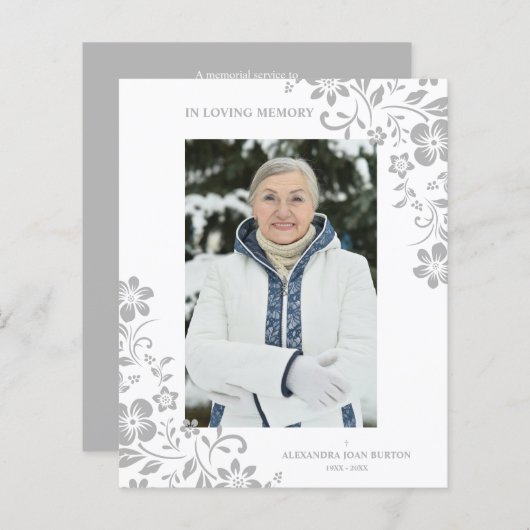 Cheap Classic Grey Floral Funeral Service Photo (Voorkant / Achterkant)