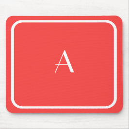 Cheap Coral Red Mousepad w/White Monogram Muismat