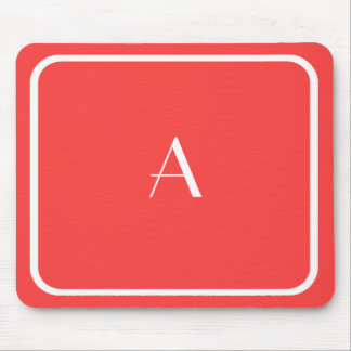 Cheap Coral Red Mousepad w/White Monogram Muismat