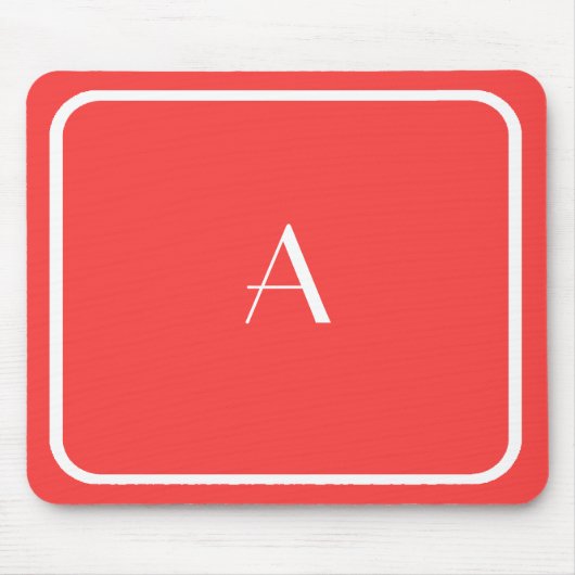 Cheap Coral Red Mousepad w/White Monogram Muismat (Voorkant)