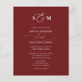 Cheap Elegant Monogram Wedding QR Code Burgundy Flyer (Voorkant)