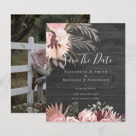 CHEAP FOTO SAVE DATES - Pampas Grass Burgundy (Voorkant / Achterkant)