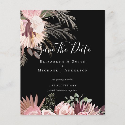 CHEAP FOTO SAVE DATES - Pampas Grass Burgundy Flyer (Voorkant)