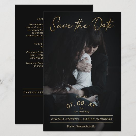 Cheap Gold Script Foto Couple Lesbian Gay Wedding (Voorkant / Achterkant)