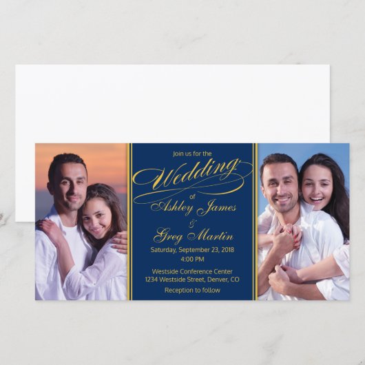 Cheap Navy Gold Foto Collage Weddenschap (Voorkant / Achterkant)