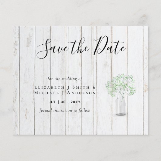 CHEAP Photo Save Dates Rustic Gypsophila Mason Jar (Voorkant)