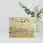 CHEAP Photo Save Dates Rustic Gypsophila Mason Jar (Staand voorkant)