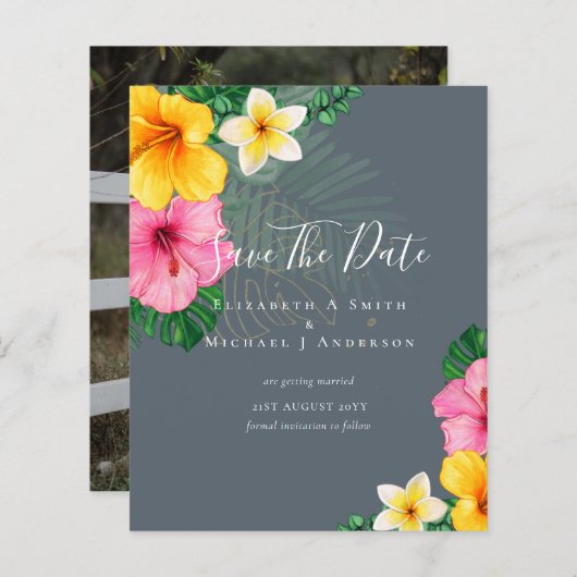 CHEAP Photo Save Dates TROPICAL FLOWEWBeach (Voorkant / Achterkant)