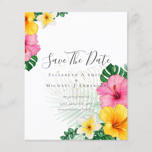 CHEAP Photo Save Dates TROPICAL FLOWEWBeach Flyer (Voorkant)