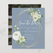 CHEAP Photo Save Dates White Floral Greenery Leaf (Voorkant / Achterkant)