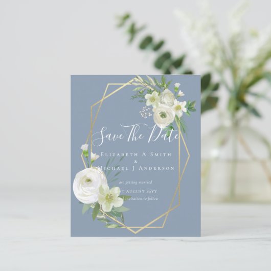 CHEAP Photo Save Dates White Floral Greenery Leaf (Staand voorkant)