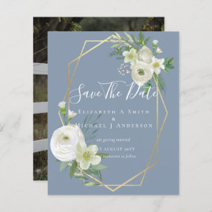 CHEAP Photo Save Dates White Floral Greenery Leaf