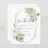 CHEAP Photo Save Dates White Floral Greenery Leaf (Voorkant / Achterkant)