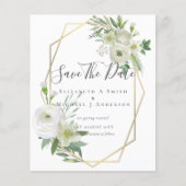 CHEAP Photo Save Dates White Floral Greenery Leaf Flyer (Voorkant)