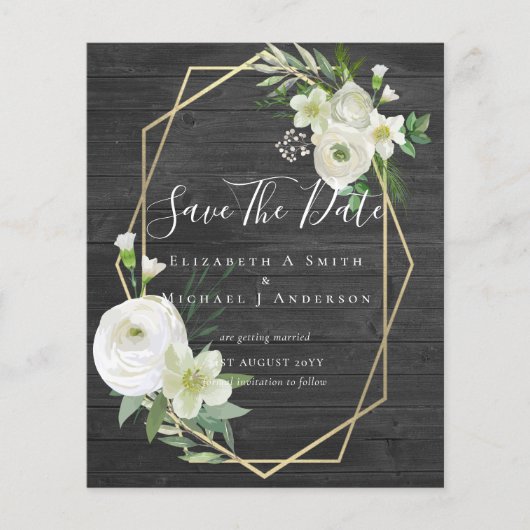 CHEAP Photo Save Dates White Floral Greenery Leaf Flyer (Voorkant)