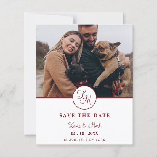 Cheap Red Rustic Photo Minimalist Wedding Initials (Voorkant)