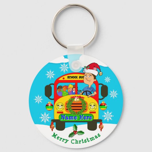 Cheap School Bus Driver met kerstcadeautjes, zijn  Sleutelhanger (Voorkant)