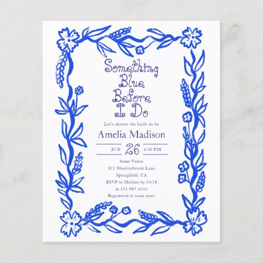 Cheap Something Blue Flower Bridal Shower Flyer (Voorkant)