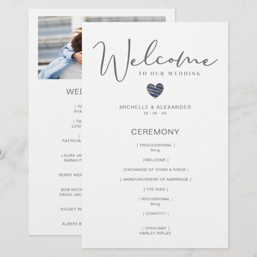 Cheap Wedding Gray Whimsical Foto Navy Blue Heart (Voorkant / Achterkant)